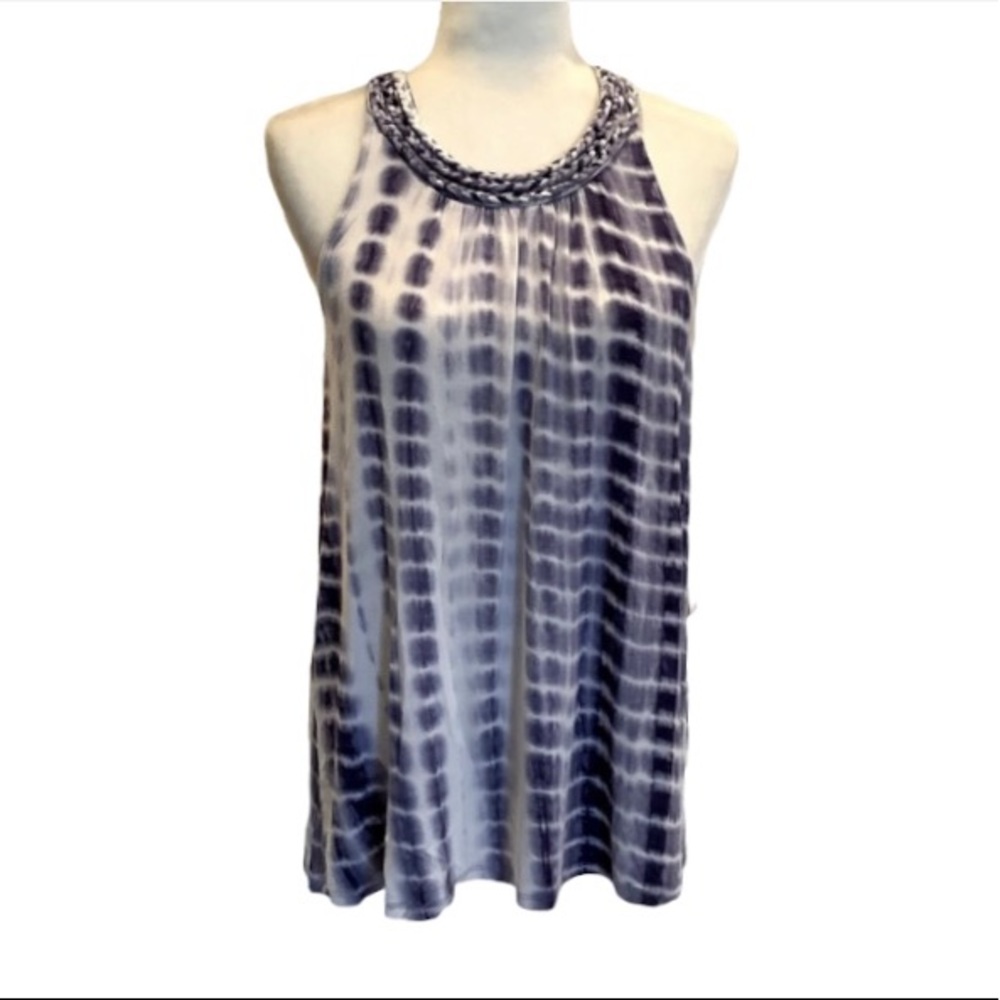 Antibes Blanc Tie Dye Tank Top Braided Neckline Size Large